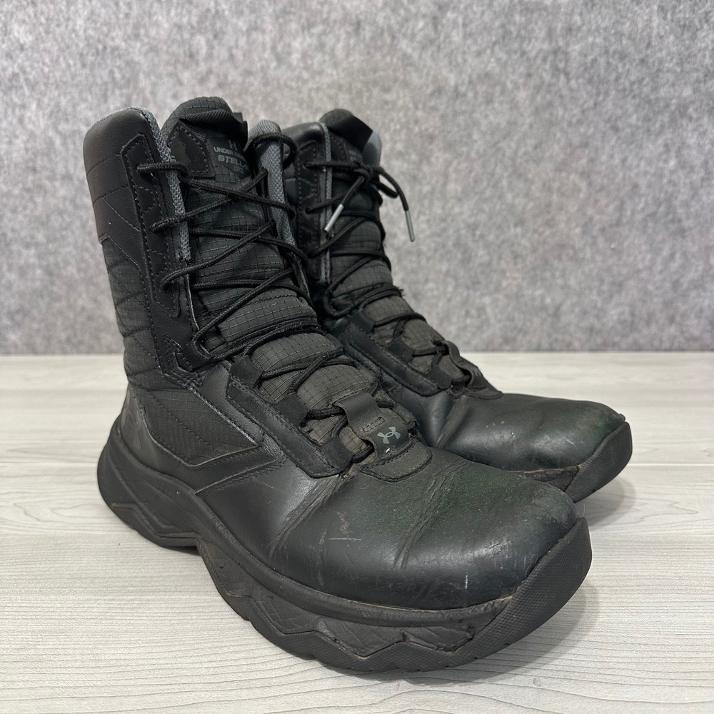 Under Armour Stellar G2 Tactical Boots Mens 9.5 Black Zip Military Duty Work